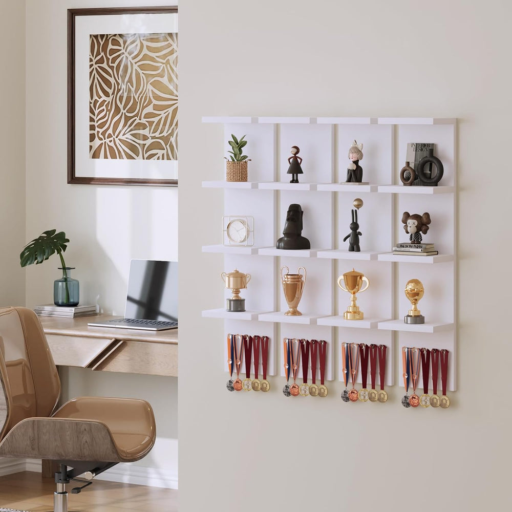 LitaEther 4 Tier White Lack Shelf Vanity Wall Shelf with 10 Crystal Hooks - M...