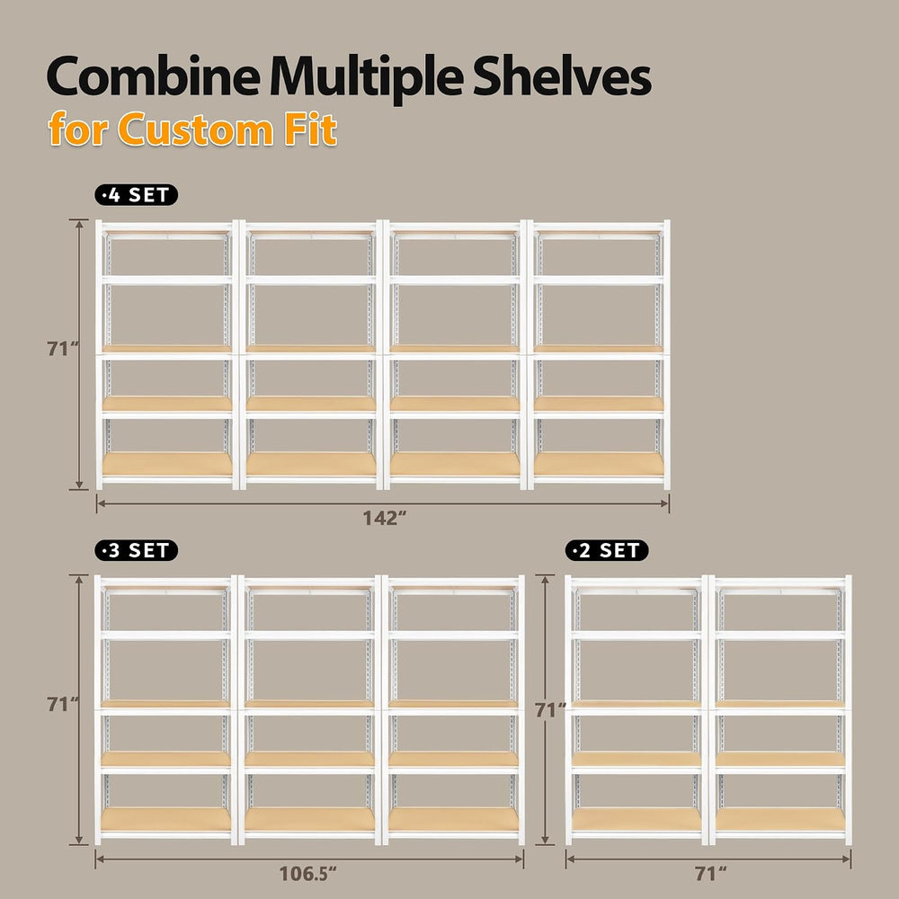 5 Tier White Storage Shelves - Adjustable Pantry Shelves Metal Closet Shelf, ...