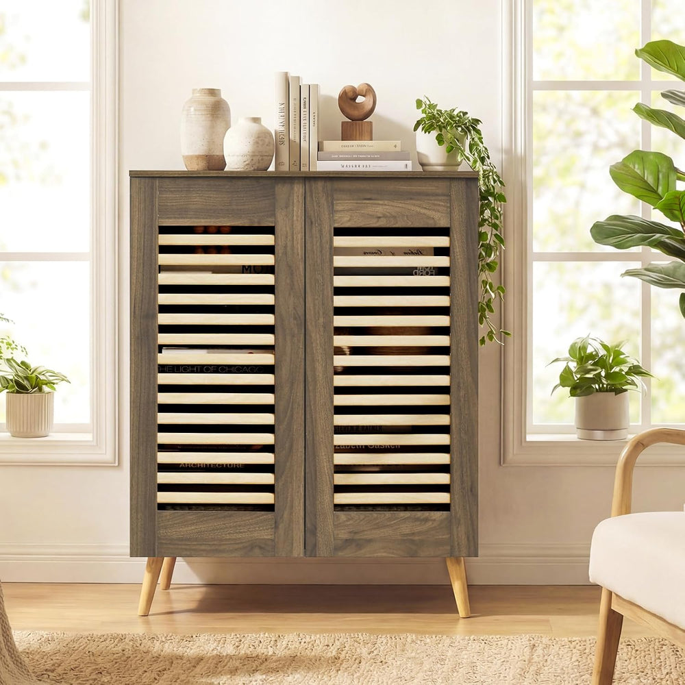 GIANTEX Shoe Cabinet for Entryway, 4-Tier Shoe Storage Cabinet, Walnut