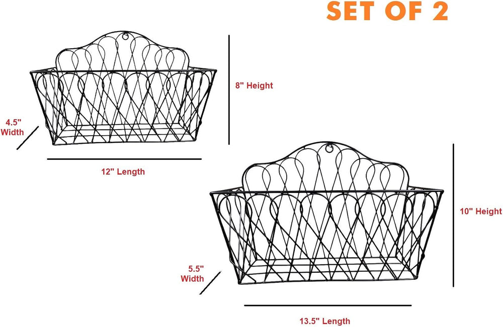 Farmhouse Hanging Wall Storage Baskets Set of 2, Metal Wire Wall-Mounted Bask...