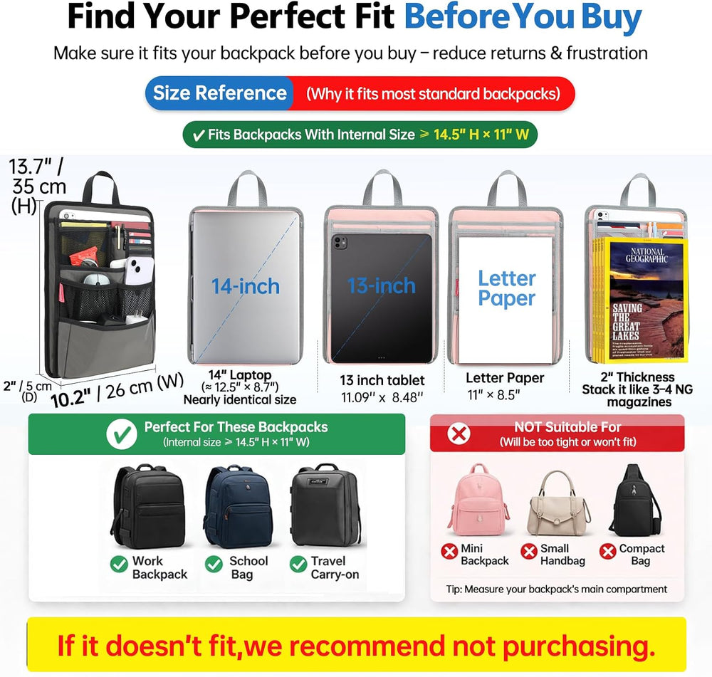 Rugged Silm Backpack Organizer Insert for Laptop A4 Binder Paperwork Document...