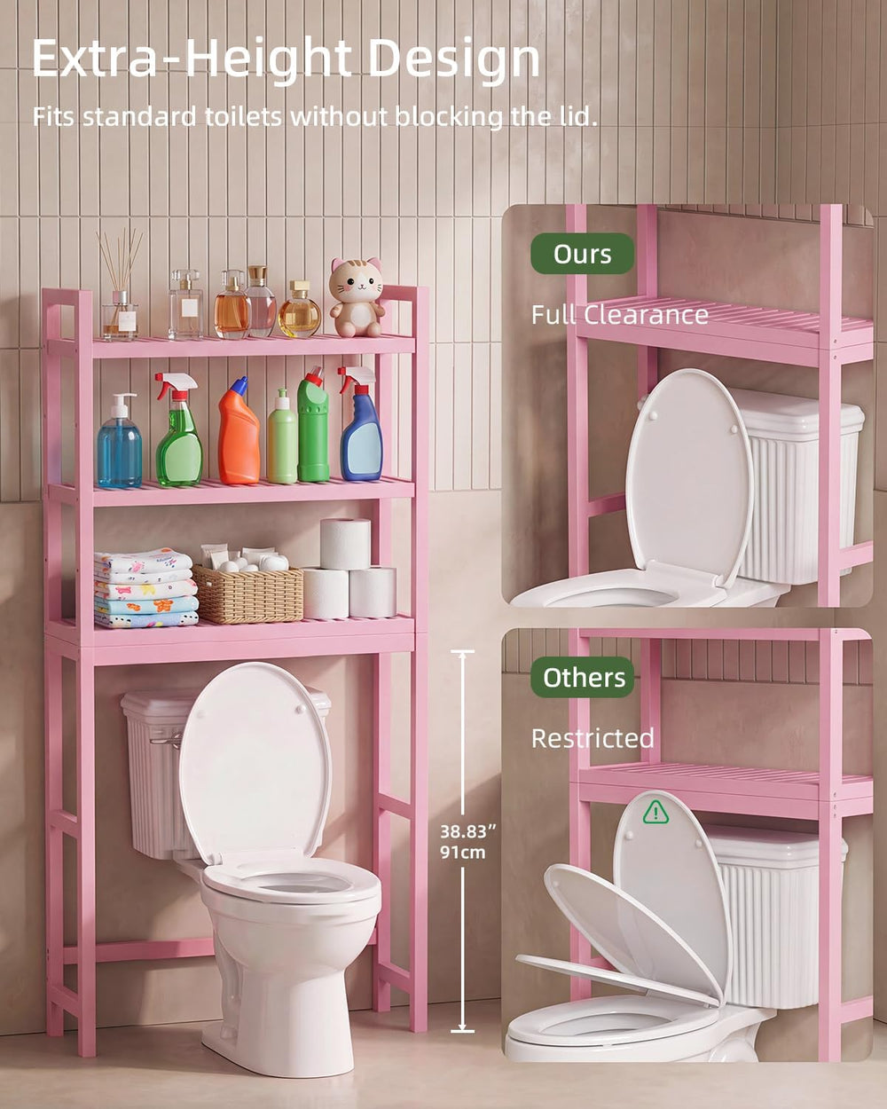 SMIBUY Bathroom Storage Shelf, Bamboo Over-The-Toilet Organizer Rack, Freesta...