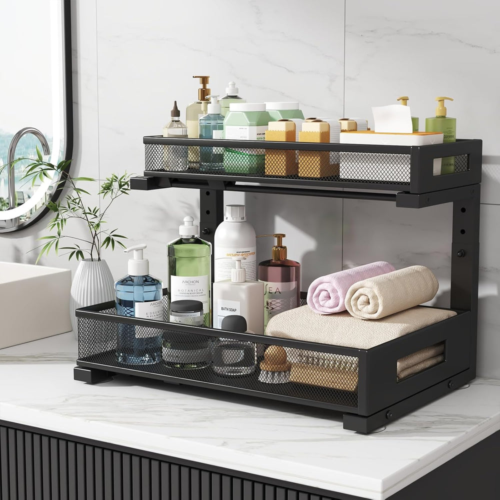 2 Pack 17IN Depth Under Sink Storage Organizer, Large 2-Tier Elegant Mesh Pul...