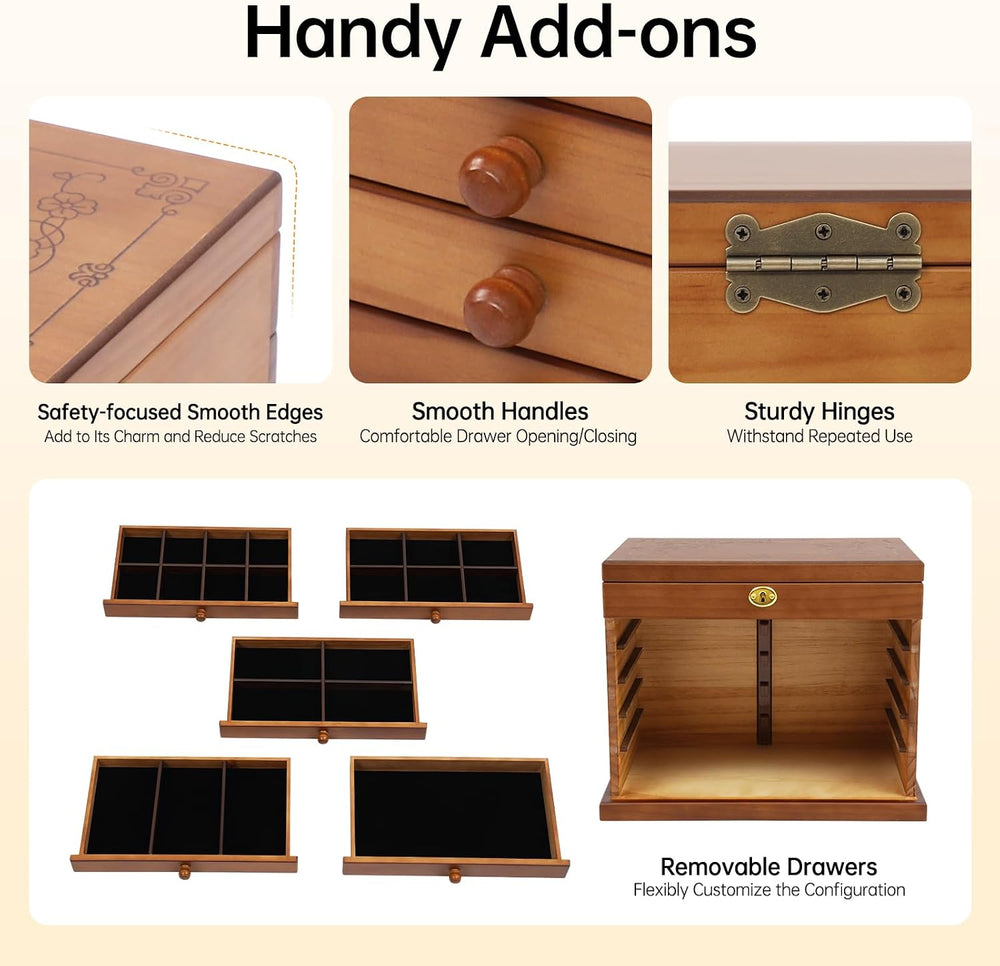 Extra Large Four-Leaf Carved 6 Layers Wooden Jewelry Box Jewelry Case Cabinet...