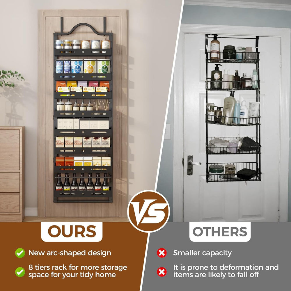 8-Tier Pantry Door Organizer, Large 2 IN 1 Wall Mount or Over The Door Pantry...