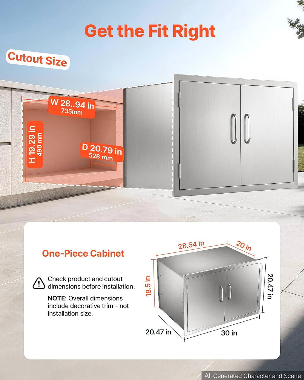 VEVOR Outdoor Kitchen Drawers, 30"W x 20"H x 20"D, Cabinet/Tra...
