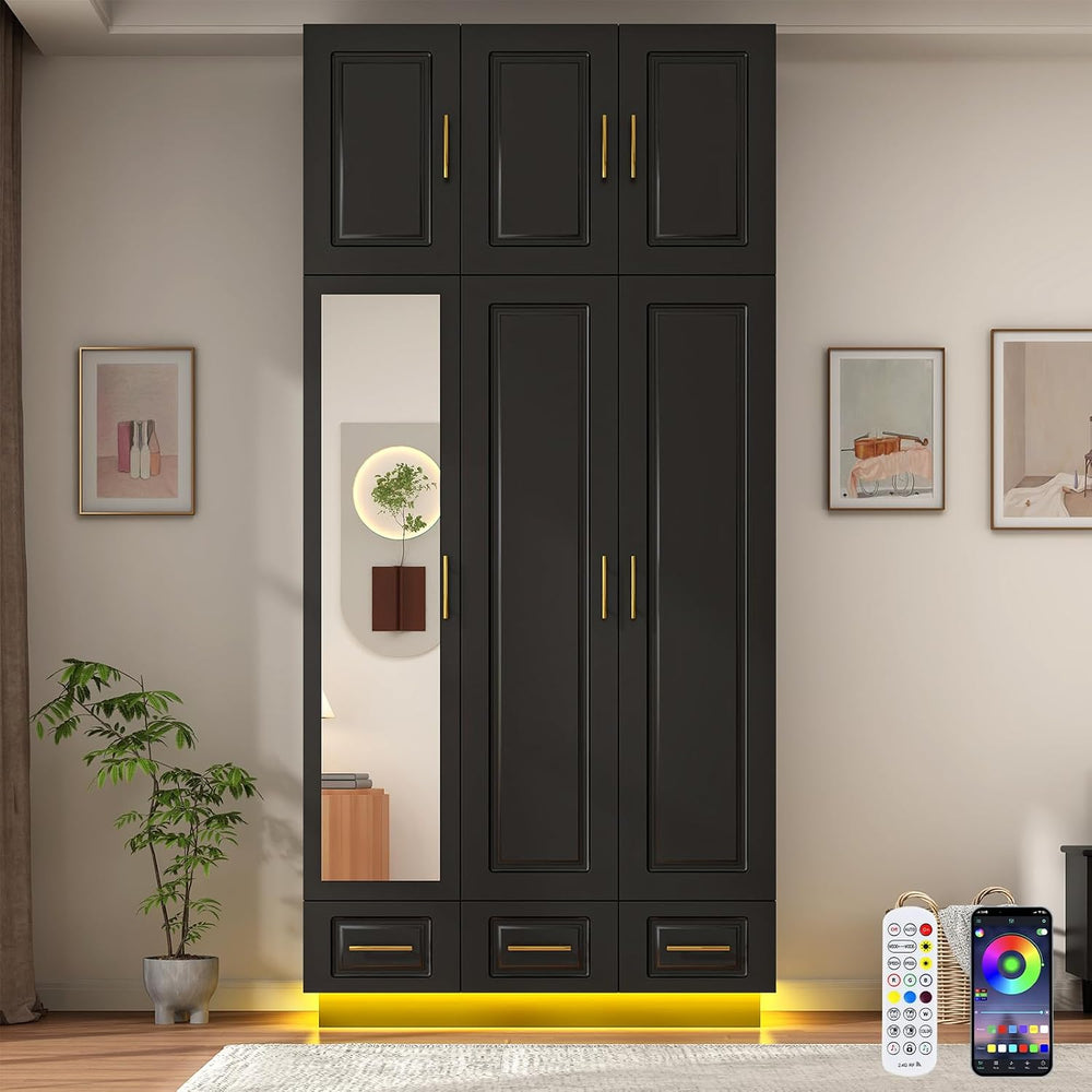 Hlivelood Large Armoire Wardrobe Closet Cabinet with Drawers and LED Lights, ...