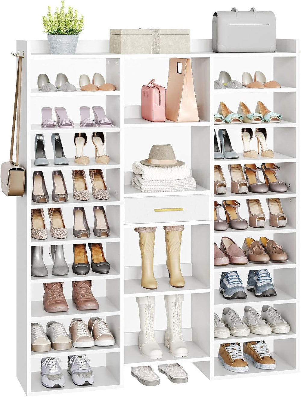 HOOBRO 10 Tier Shoe Rack Tall, 47" Large Wooden Shoe Rack Organizer, 61&...