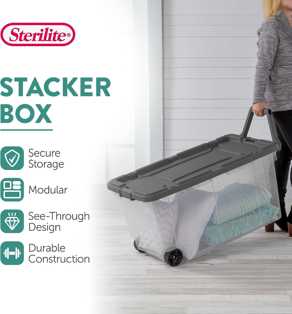 Sterilite Modular Stacker Box with Latching Lid, 160 Quart, 4-Pack