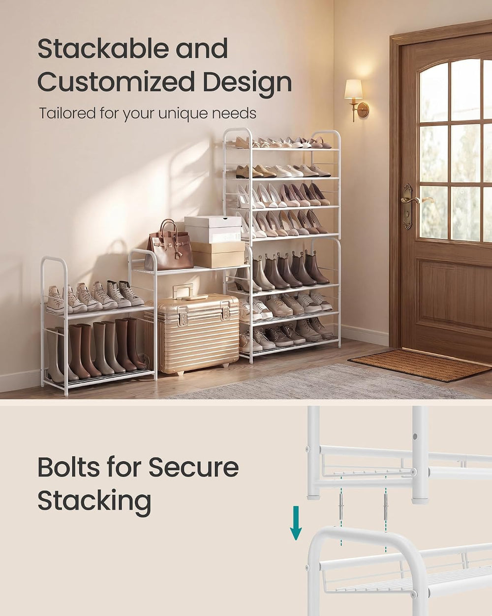 SONGMICS 4-Tier Stackable Metal Shoe Rack, Holds Up to 16 Pairs of Shoes