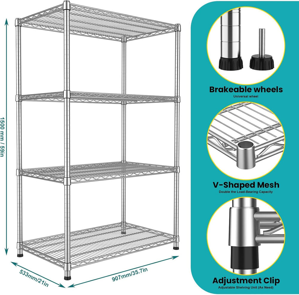 21"Depth Metal Wire Shelving Heavy Duty Storage Shelves Adjustable Garag...
