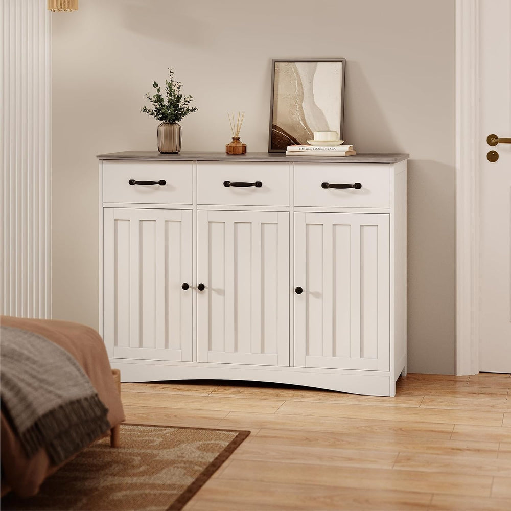 Gizoon Farmhouse Sideboard Buffet Cabinet with 3 Drawers & Barn Doors
