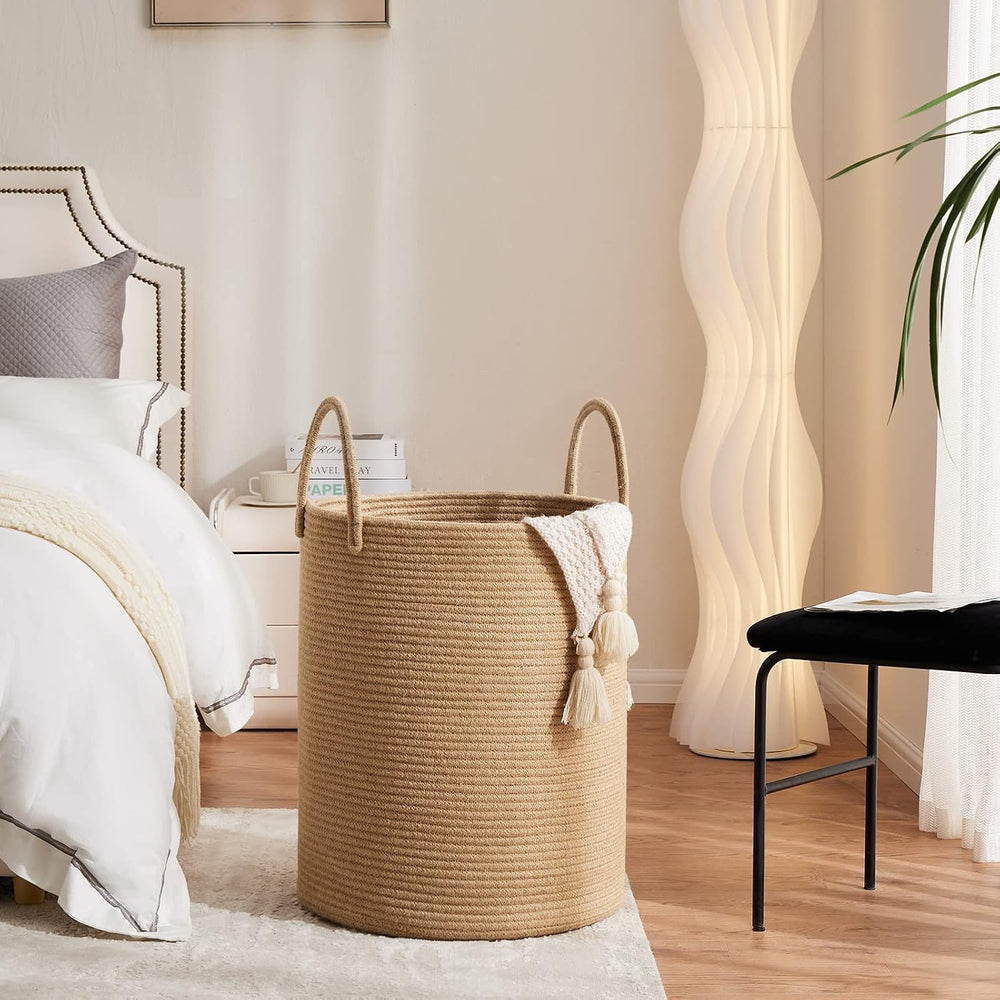 Fiona's magic Jute Rope Laundry Hamper, 72L Tall Blanket Storage