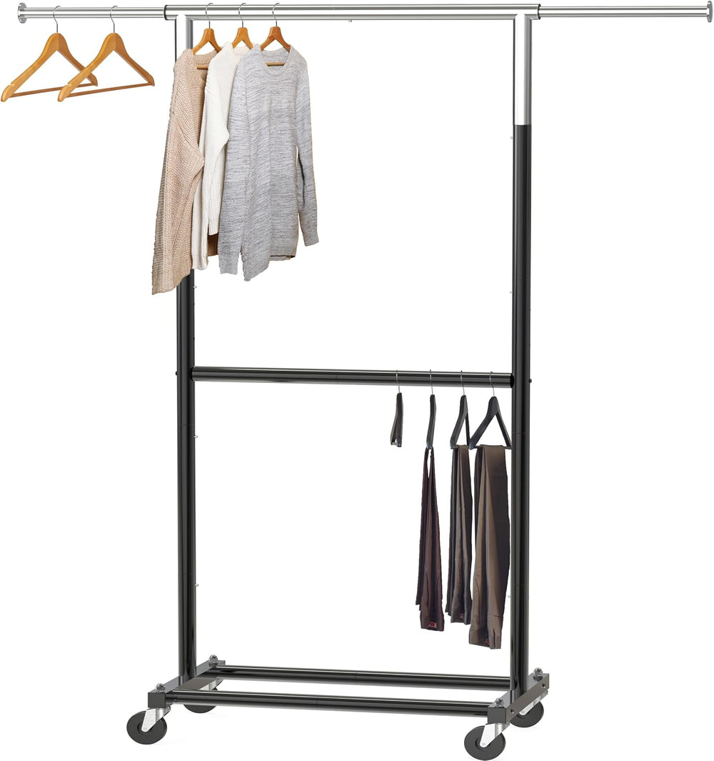 Simple Houseware Double Rod Adjustable Clothing Garment Rack, Black