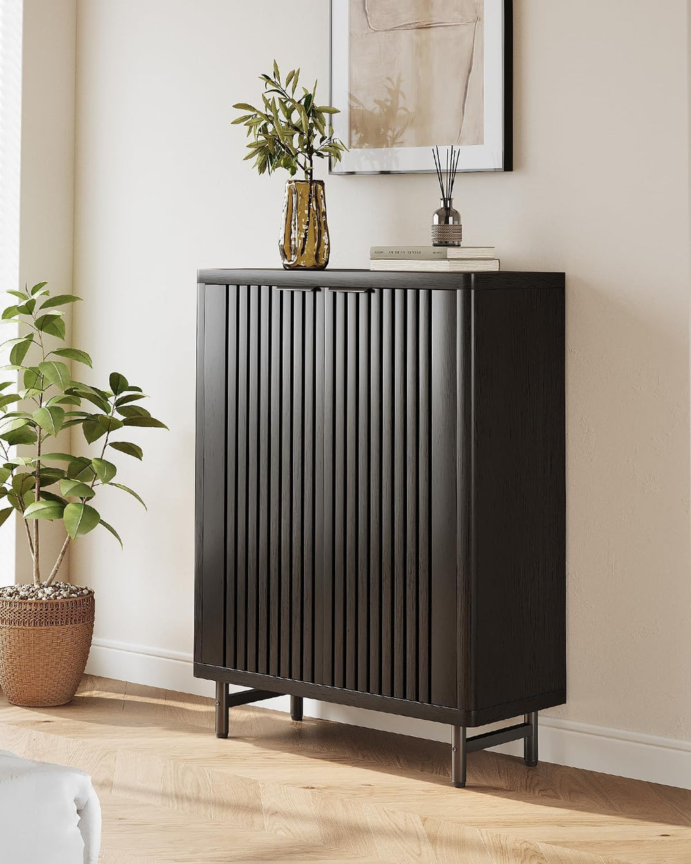 LITTLE TREE 6-Tier Shoe Cabinet with Doors for Up to 24 Pairs, Large Wooden S...