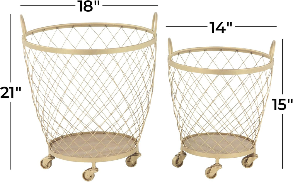 Deco 79 Metal Storage Cart, Set of 2 Cart 15", 21"H, Gold