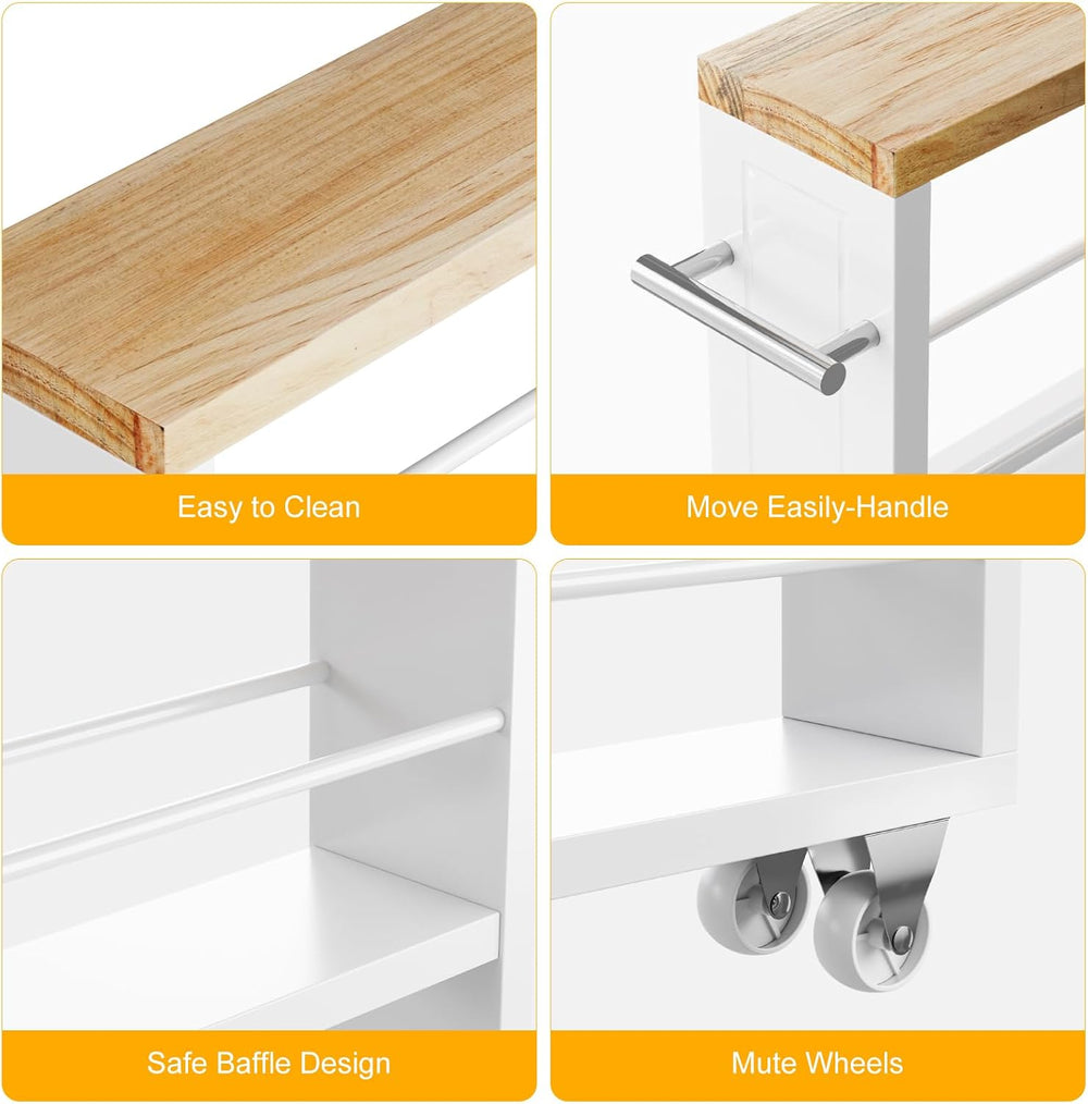 KLM 4 Tier White Slim Storage Cart with Wheels
