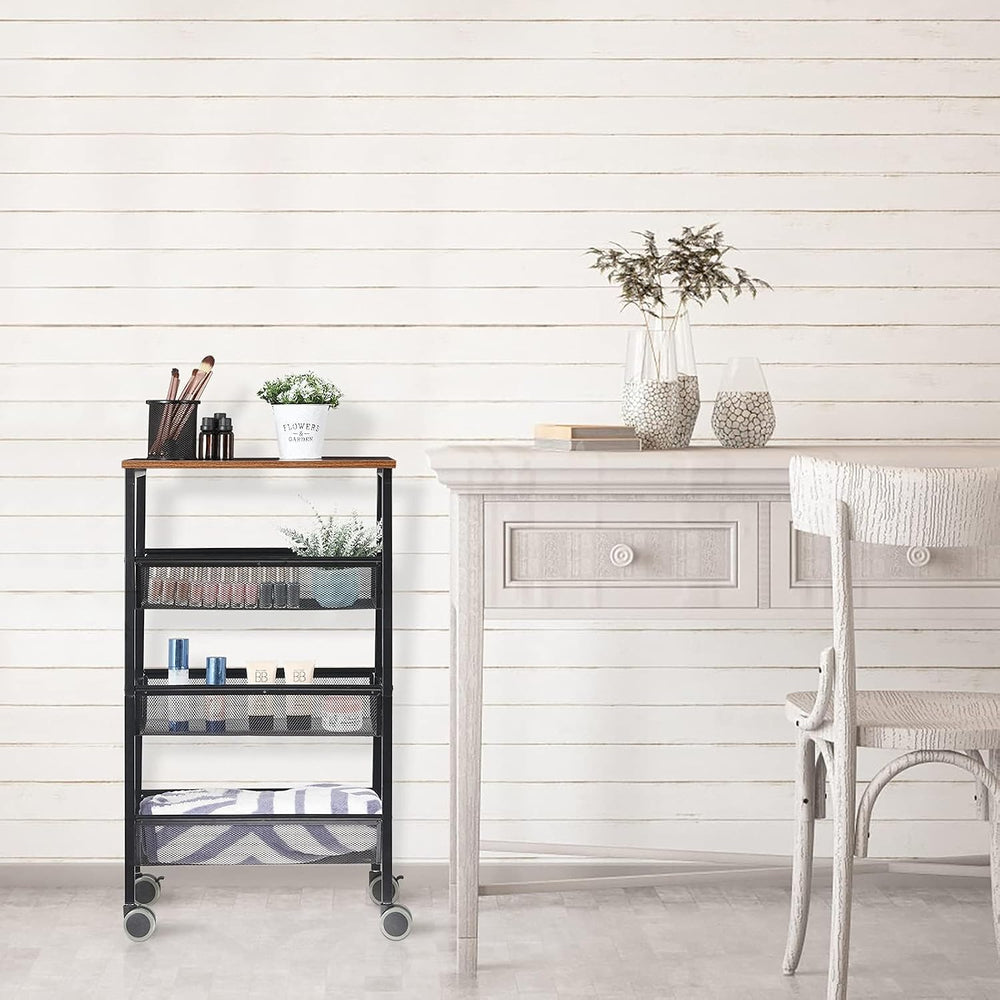 LIANTRAL 4 Tier Kitchen Storage Cart on Wheels, Metal Rolling Utility Cart