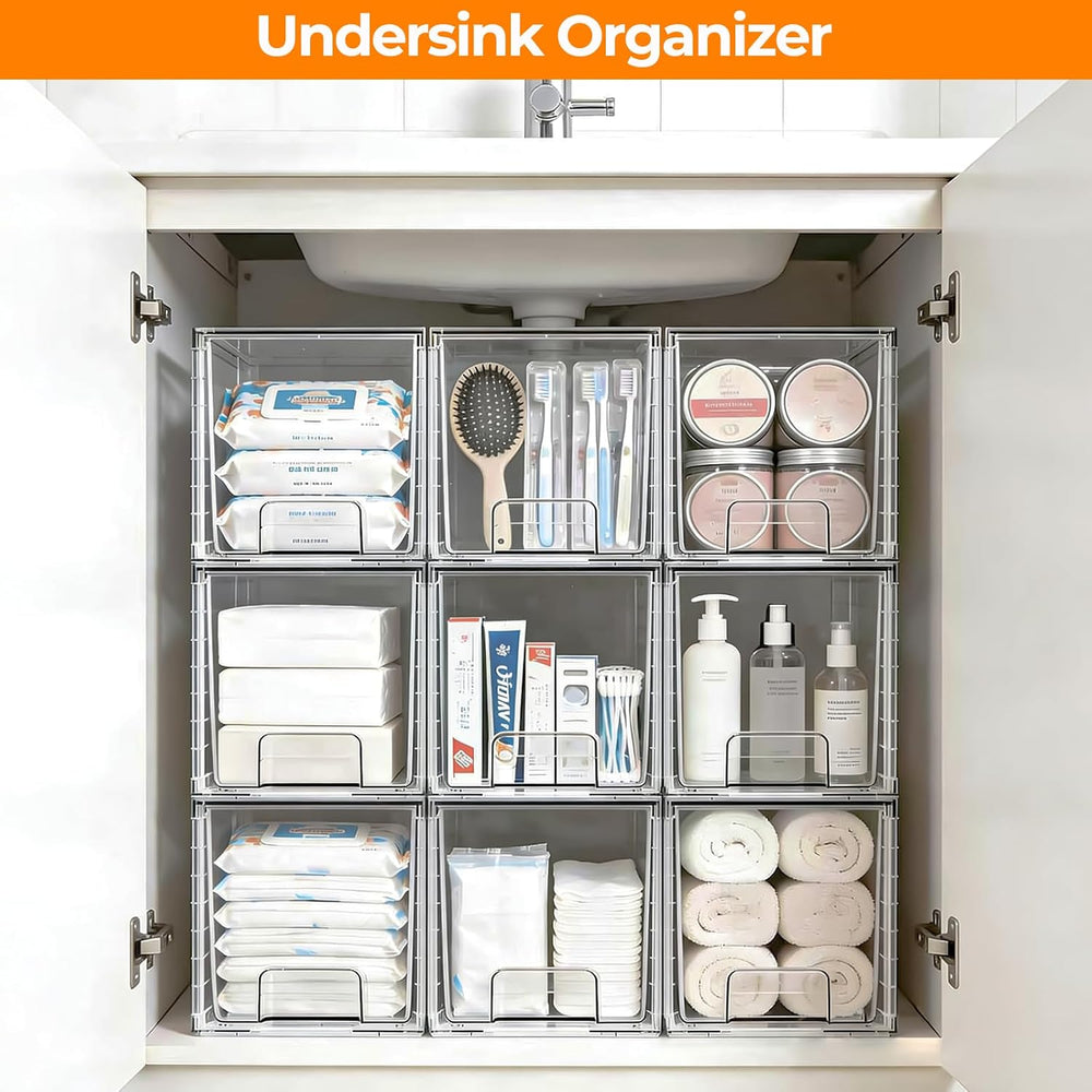 4 Pack Stackable Acrylic Storage Drawers – Clear Plastic Organizer Bins, Easy...
