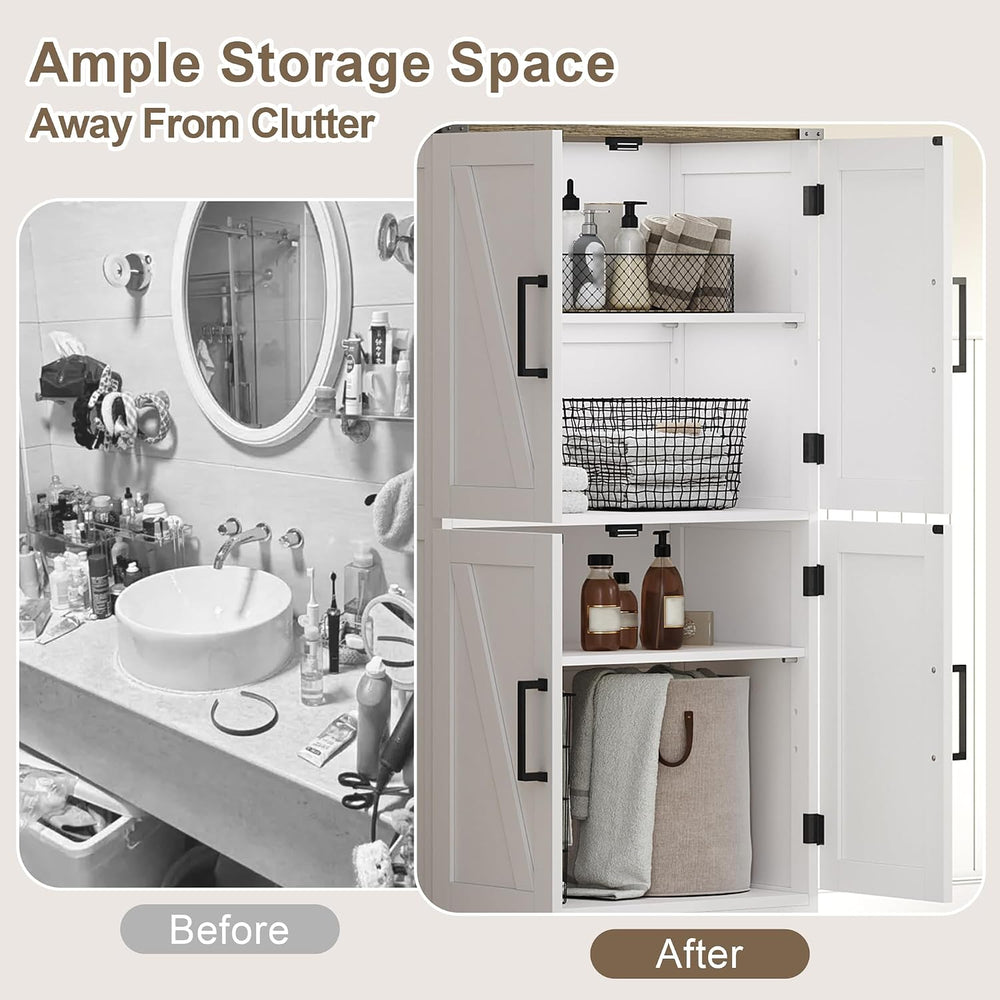 Treocho Farmhouse Bathroom Floor Cabinet with Adjustable Shelves