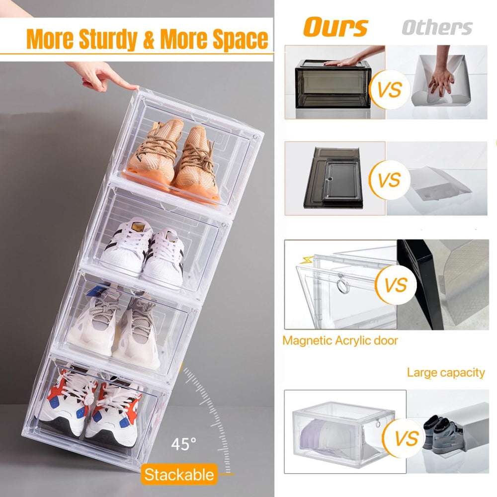 Attelite Shoe Storage Boxes X-Large Stackable Clear Shoe Organizer,9 Pack