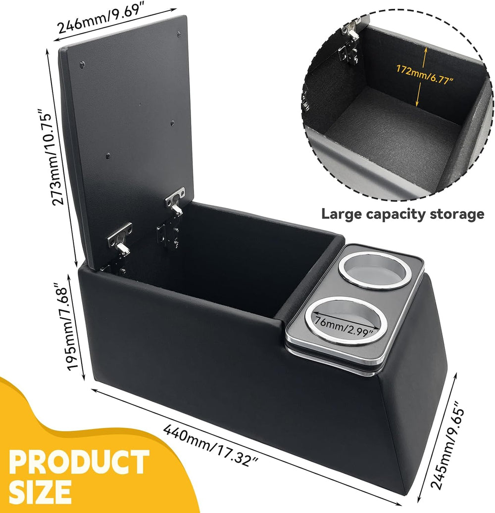 TENGBASE Universal Truck Seat Organizer with Armrest & Padded Lid, Black ...