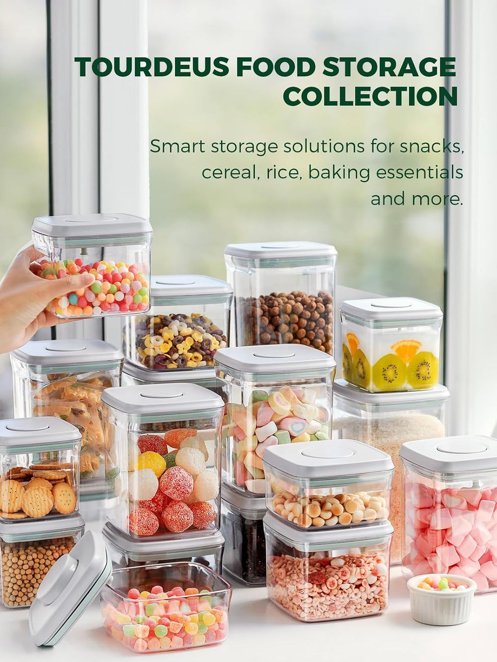 Airtight Pantry Storage Containers, 5 Pack, 0.6-3.5 Qt, Pop-Top