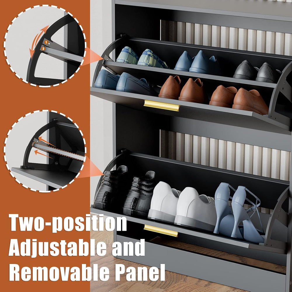JOZZBY Shoe Cabinet Storage Set of 2 with 2 Flip Drawers, Black丨Slim Freestan...