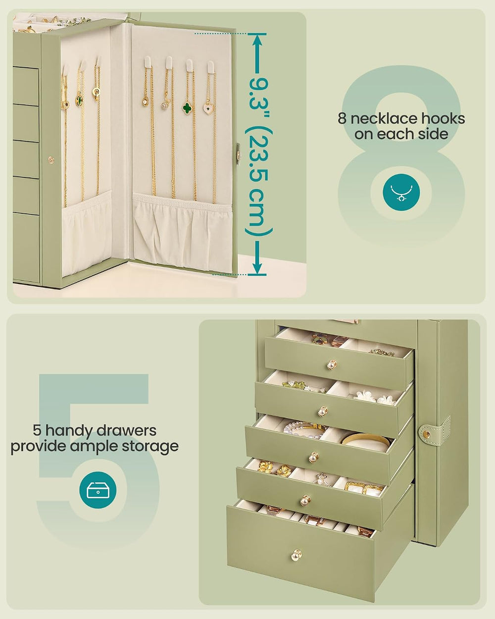 SONGMICS 6-Layer Jewelry Box Organizer with 5 Drawers, Lock and Mirror