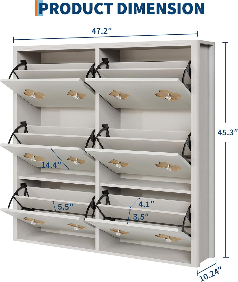 GarveeHome Shoe Storage Cabinet with 6 Flip Drawers, Narrow Wood Shoe Organiz...