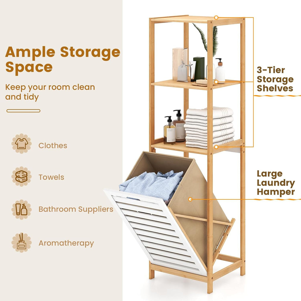 GOFLAME Tilt Out Laundry Hamper with 3-Tier Storage Shelves, 51” Tall Bathroo...