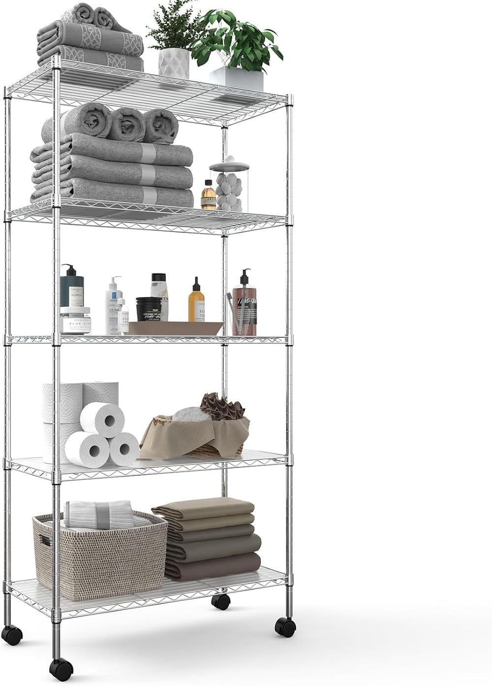 pouseayar 5 Tier NSF Metal Shelf Wire Shelving Unit, 750lbs Capacity Heavy Du...
