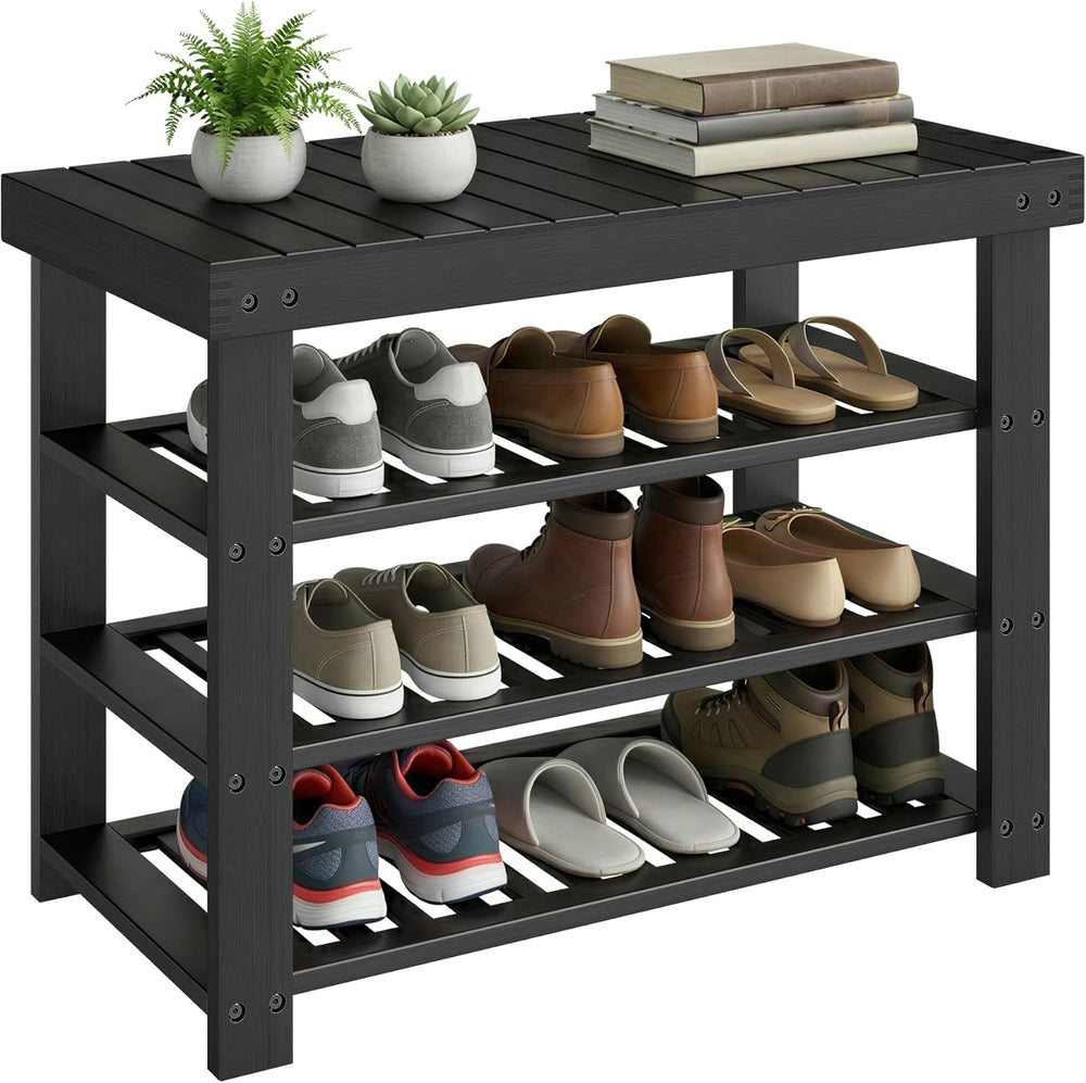 SONGMICS Shoe Rack Bench, 4 Tier Bamboo, 11.3 x 27.6 x 20.5 Inches