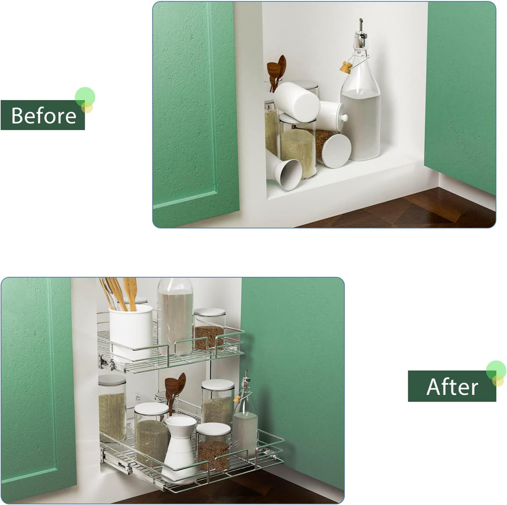 LOVMOR 2 Tier Individual Pull Out Cabinet Organizer 20" W x 21" D, ...