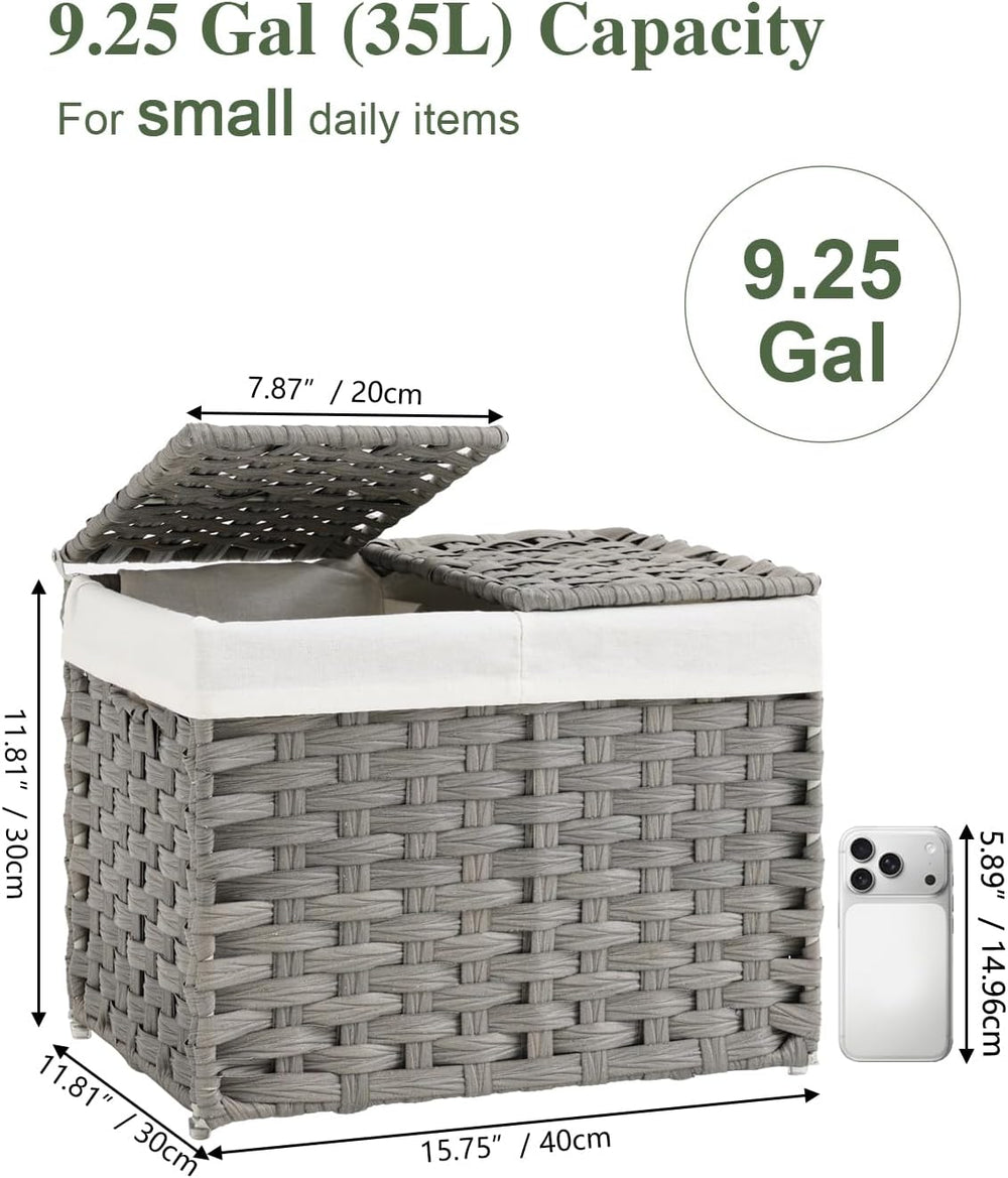 SETVSON Storage Basket with Lid, 9.2 Gal PE Rattan Trunk, Gray