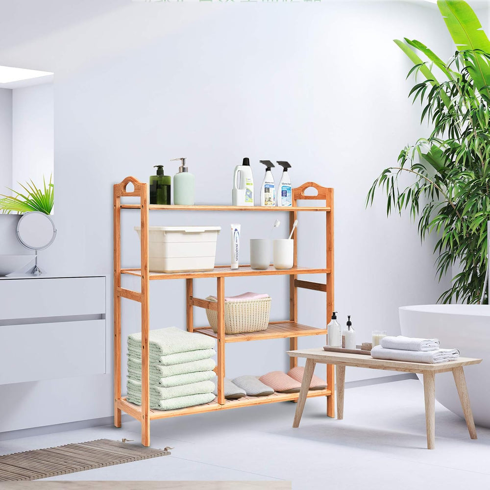 Casart 4-Tier Bamboo Shoe Rack with Boots Storage, Freestanding Wooden Displa...