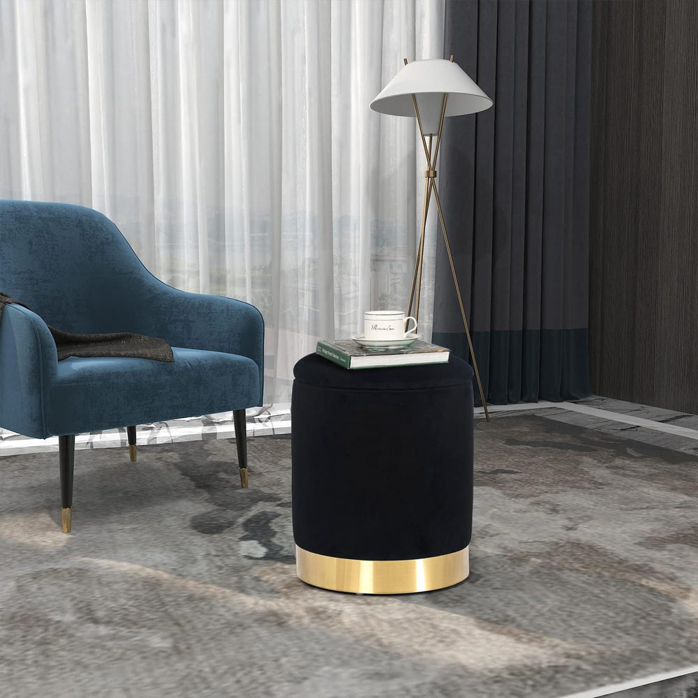 Joveco Round Storage Ottoman Footrest with Removable Lid, Velvet Upholstered ...