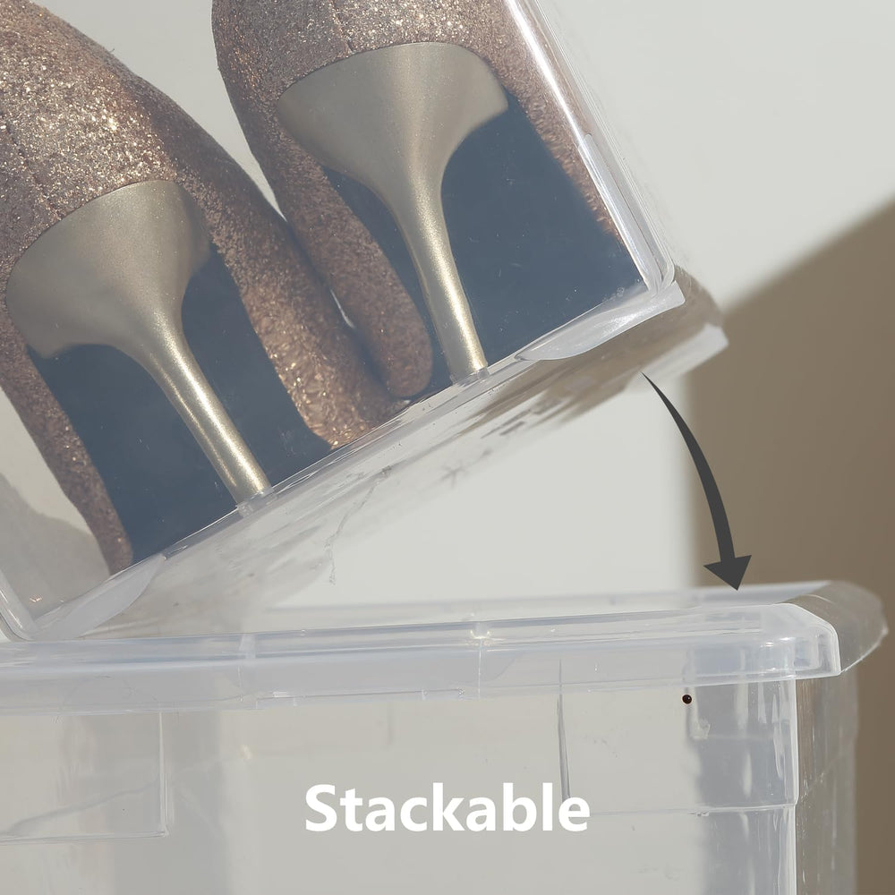 novelinks 12 Pack 6QT Plastic Storage Bins with Lids, Shoe Bins