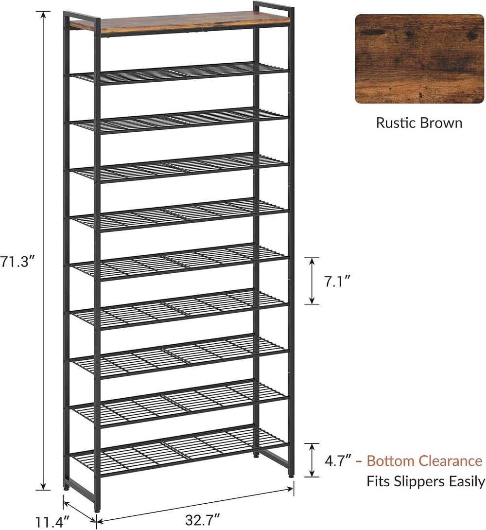 10 Tier Shoe Rack Organizer for 40-50 Pairs, Tall Metal Shoe Storage Shelf wi...