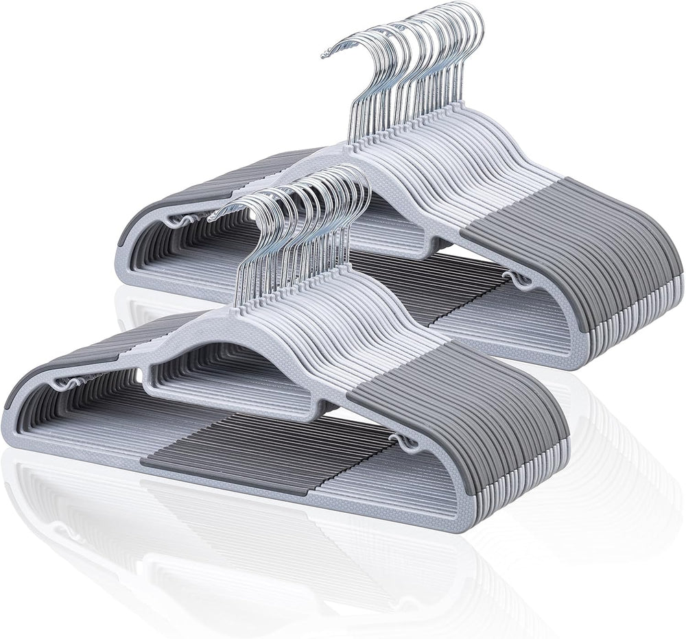Tonswachic Coat Hangers, Space-Saving Plastic Clothes Hanger, 50 Pack, Gray