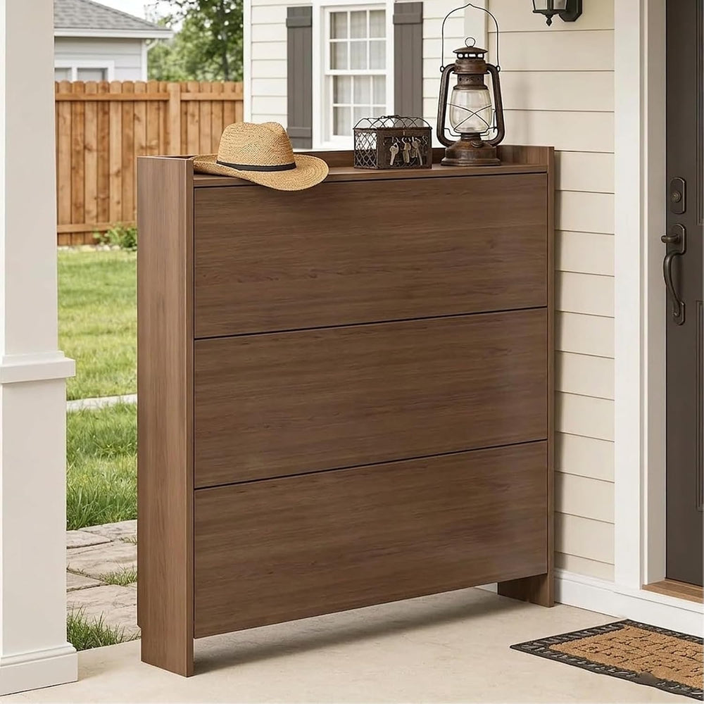 Entryway Shoe Cabinet, 6.7" Slim Wooden Shoe Organizer Cabinet