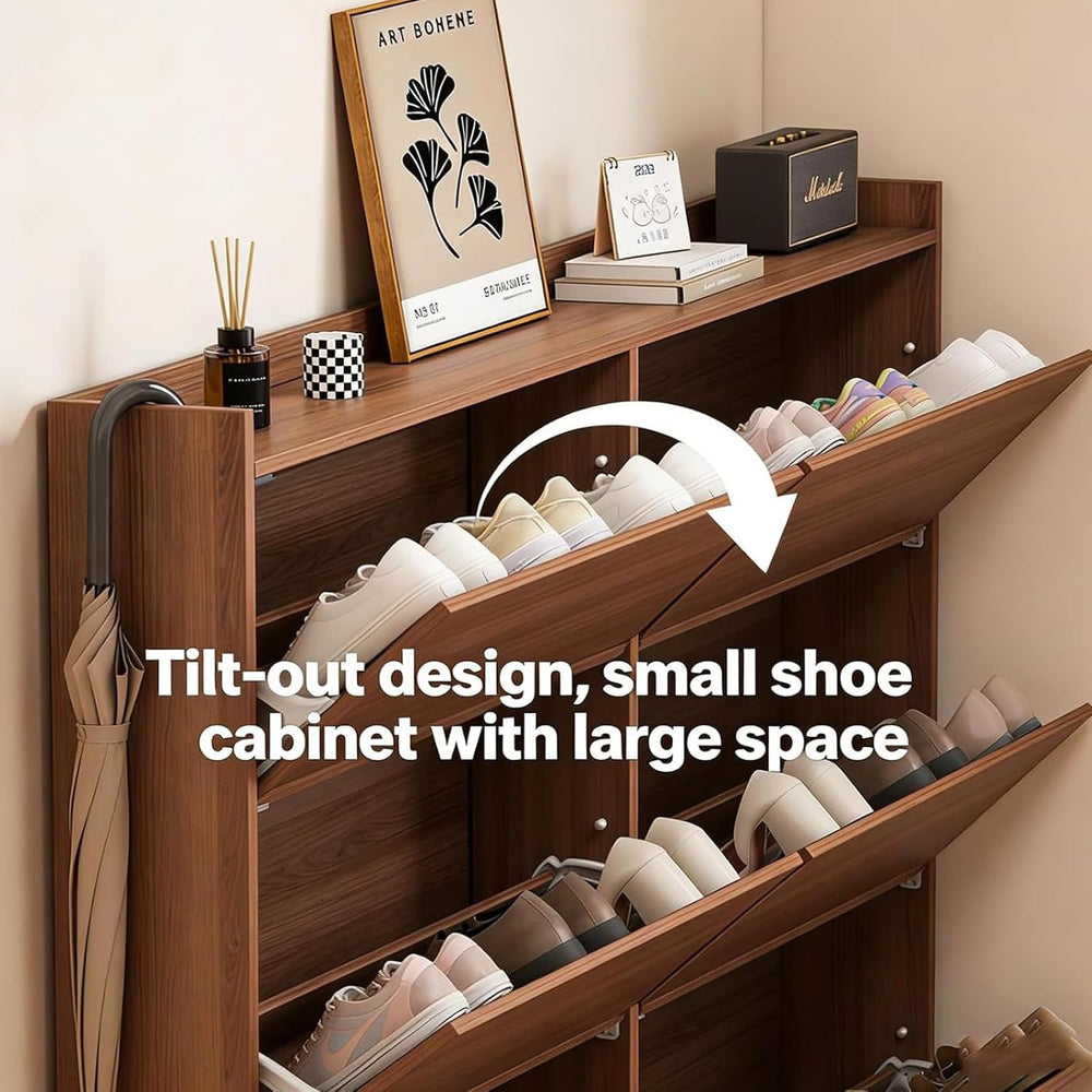 Entryway Shoe Cabinet, 6.7" Slim Wooden Shoe Organizer Cabinet