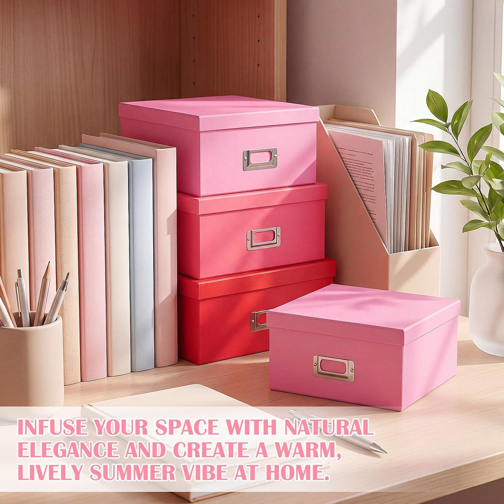 4 Pcs Decorative Storage Boxes with Lids, Pink Gradient
