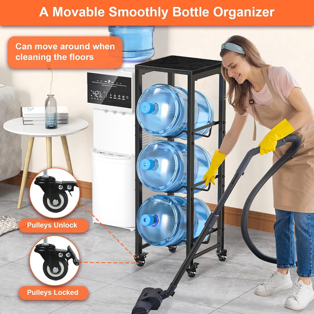 5 Gallon Water Bottle Jug Holder 3-Tier Organizer with Lockable Casters Heavy...
