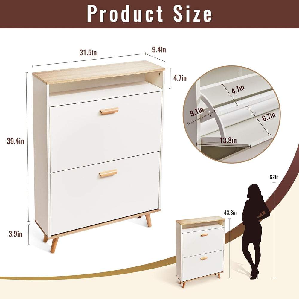 Shoe Storage Cabinet with 2 Flip Drawers, Shoe Cabinet Storage for Entryway, ...