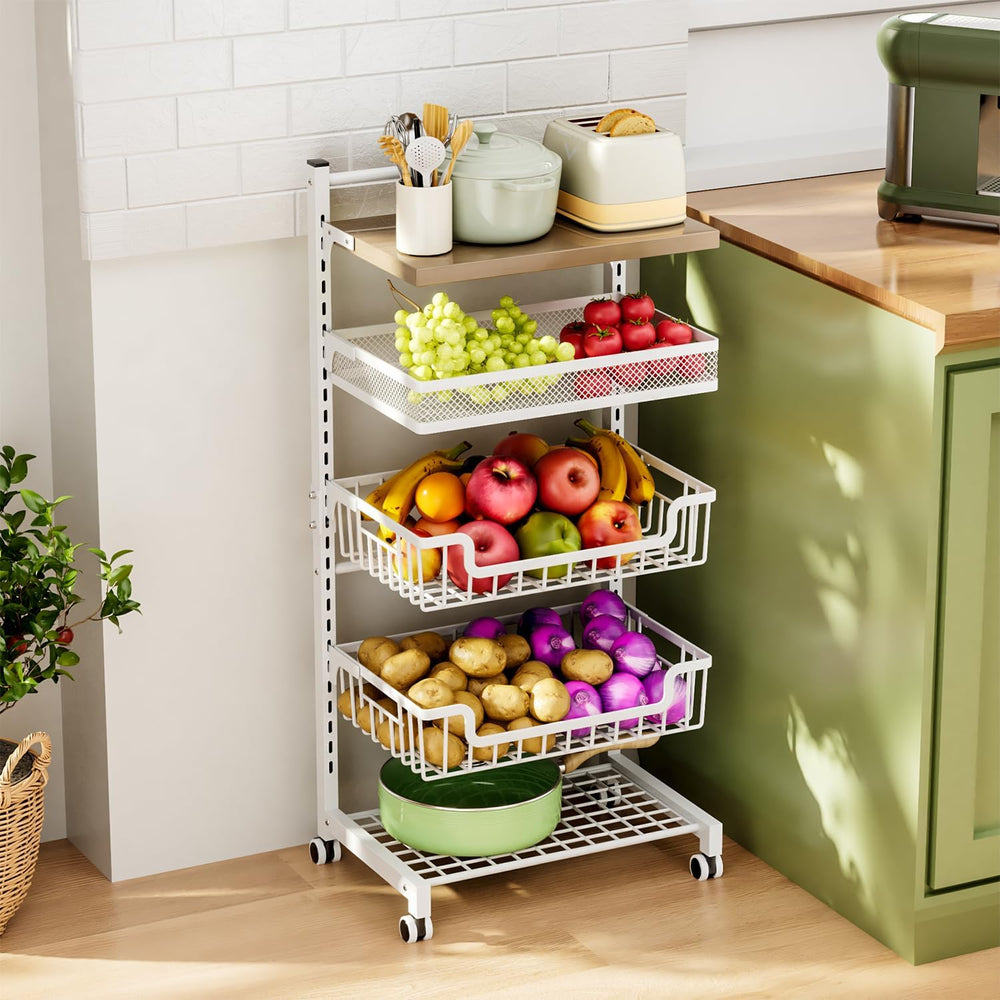 HapiRm Fruit Basket Kitchen Cart - 5 Tier Adjustable Vegetable Storage Rack, ...