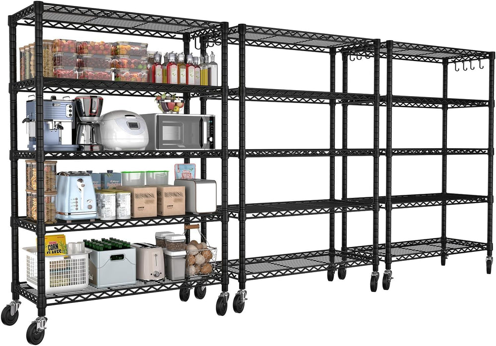 PrimeZone 74" H Wire Shelving 1250lbs 5 Tier Storage Shelves with Wheels