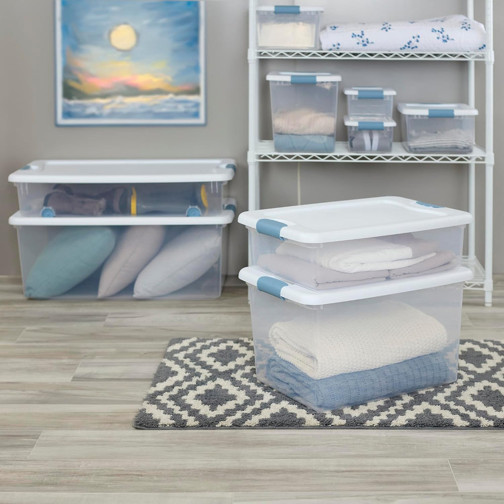 Sterilite 8-Pack Wheeled Latching Box, Plastic Under Bed Storage Bins with Li...