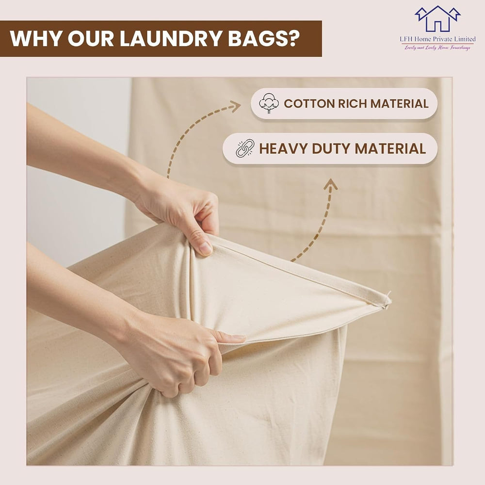 LFH Home Large Premium Cotton Rich Canvas Laundry Bag with Drawstring and Han...
