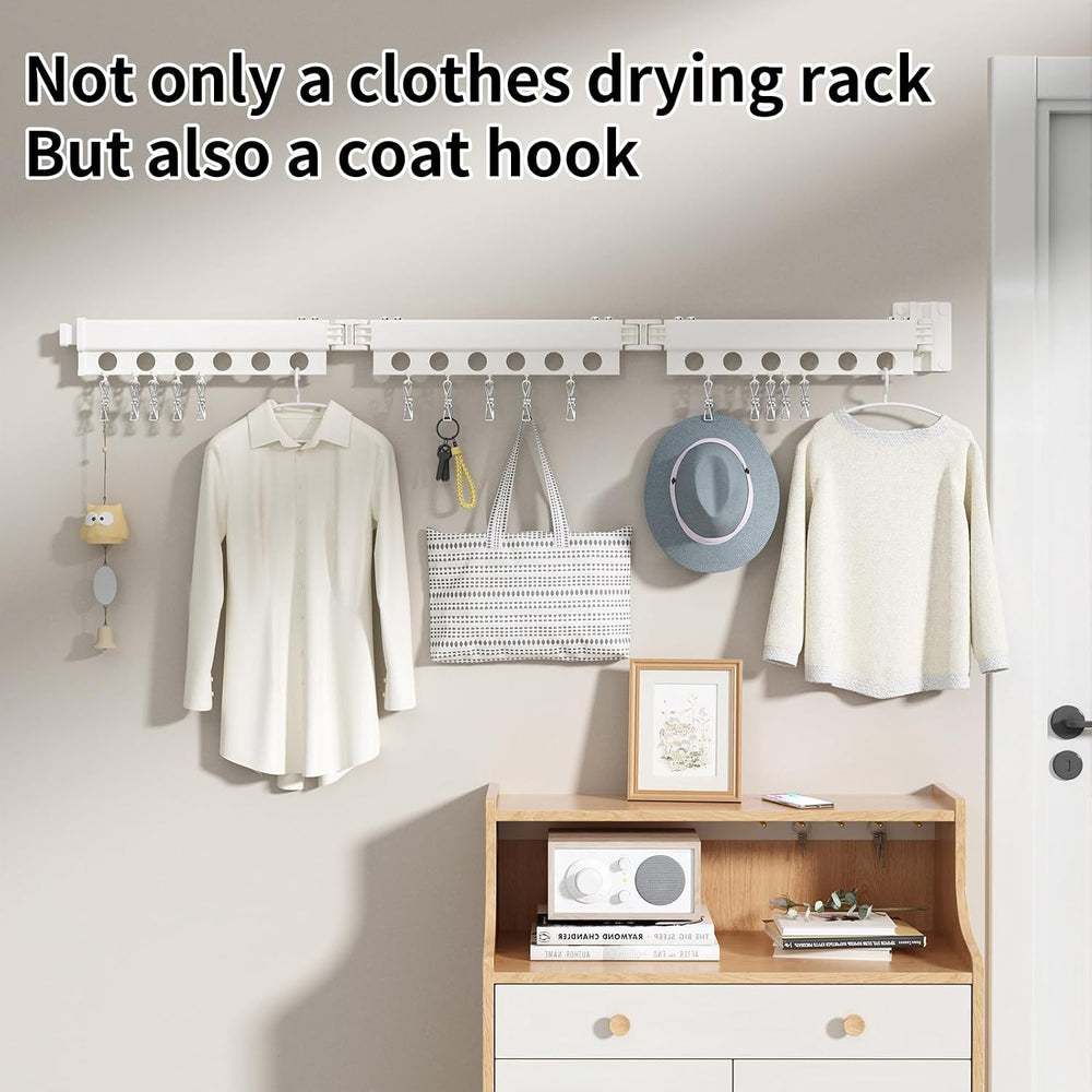 Clothes Drying Rack Foldable Wall Mounted Drying Rack 3 Fold White-Laundry Dr...